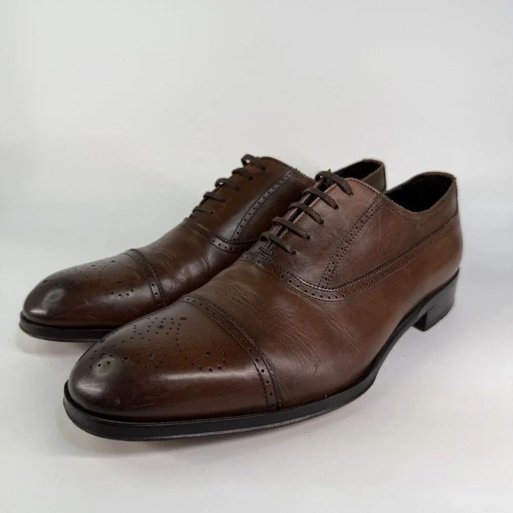 M GEMI Italian Leather Cap Toe Brogue Men 9.5 42.5 Oxford Dress Shoes Spade Sole